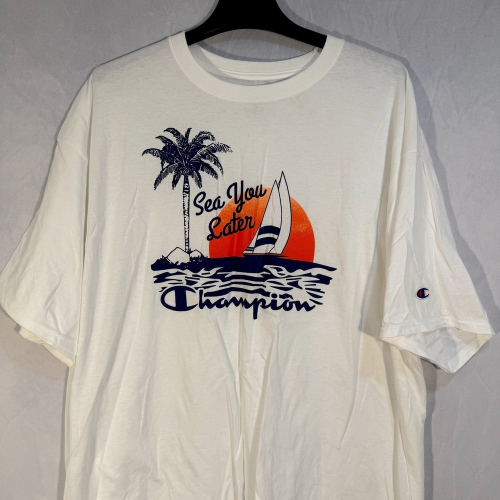 Champion Men's Crewneck T-shirt White With Summer Vibes Vacation Print 2XL White
